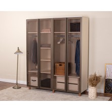 Donaco İtra 4 Kapaklı Gardırop – Krem Gövde, Camlı Kapak