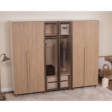 Donaco İtra 6 Kapaklı Gardırop – Krem Gövde, Meşe MDFLAM Camlı Kapak