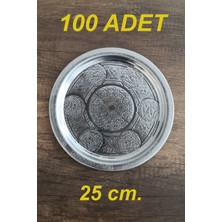 Belirtilmemiş 25 cm - Otantik Desenli Krom Çelik Meze ve Servis Tabağı, Salata Tabağı