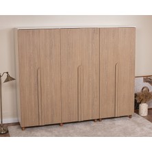 Donaco İtra 6 Kapaklı Gardırop – Krem Gövde, Meşe MDFLAM Kapak