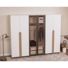 Donaco İtra 6 Kapaklı Gardırop – Krem Gövde, Krem MDFLAM Camlı Kapak