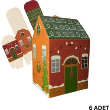 Roco Paper Co. Yılbaşı Ev Tasarımlı Kutu Çanta, Yeniyıl, Parti, Hediye Çantası, 6lı, 8.5X8.5X14 Cm, Yeşil Çatılı