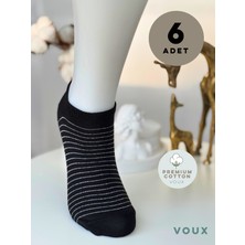 Voux Pamuklu Çizgili Siyah Kadın Sneaker Çorap 6 'lı