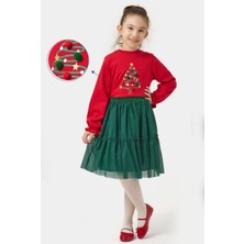 Name Baby & Kids Kız Çocuk Ponponlu Simli Etekli Yılbaşı Takımı NBK-24903
