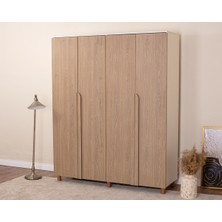 Donaco İtra 4 Kapaklı Gardırop – Krem Gövde, Meşe MDFLAM Kapak