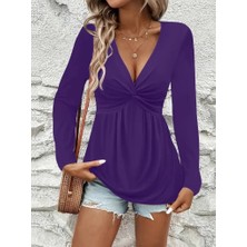 Aisha Elbise Kadın Uzun Kollu Dekolteli Sarmal Detaylı Viskon Bluz