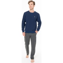 U.S. Polo Assn. Erkek Bisiklet Yaka Uzun Kollu Pijama Takımı S26933 Rahat Kumaş Cepli