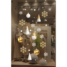 Mıgnatıs Gold Altın Rengi Balonlar Kar Taneleri Yılbaşı Vitrin Süslemeleri Sticker Yılbaşı Süsleri