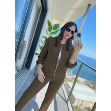 Reka Moda Kadın Uzun Kollu Önden Fermuarlı Modal Ceket ve Pantolon Ikili Takım