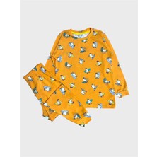 Elmas Kids Erkek Çocuk Pamuklu Turuncu Ördek Kaykay Desenli Mevsimlik Uzun Kollu Pijama Takımı