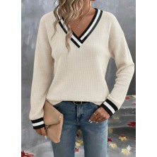 Sosostyle Kadın Uzun Kollu V Yakalı Waffle Bluz