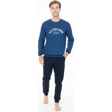 U.S. Polo Assn. Erkek Bisiklet Yaka Uzun Kollu Pijama Takımı S26943 Bantlı Paça Rahat Kumaş Cepli