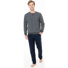 U.S. Polo Assn. Erkek Bisiklet Yaka Uzun Kollu Pijama Takımı S26933 Rahat Kumaş Cepli