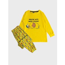 Elmas Kids Erkek Çocuk Pamuklu Sarı Fil Desenli Mevsimlik Uzun Kollu Pijama Takımı