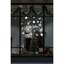 Mıgnatıs Mutlu Yıllar Yazısı Kar Taneleri ve Yılbaşı Ağacı Yapraklar Vitrin Stickerları