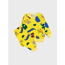 Aliş Kids Erkek Çocuk Pamuklu Şardonlu Sarı Safari Desenli Uzun Kollu Kışlık Pijama Takımı