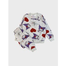 Aliş Kids Kız Çocuk Pamuklu Şardonlu Gri Kuromi Desenli Uzun Kollu Kışlık Pijama Takımı