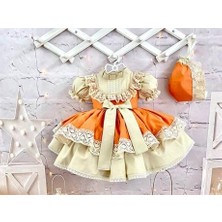 Turuncu Fiyonklu Kız Bebek Elbisesi, Özel Dikim,doğum Günü, Fotoğraf Çekimi,0-12 Yaşa Uygun