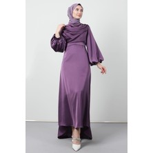 Giza Store Kuyruklu Degaje Elbise Koyu Lila