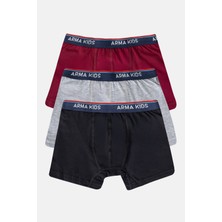 Arma Yıldız Erkek Çocuk Boxer Düz Renkli 3'lü Pamuklu Likralı Paket İç Çamaşırı