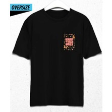 Hena Siyah Oversize Baskılı Pamuklu Tişört Good Vibes Only