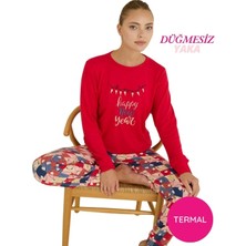 Seamlife Kadın Bisiklet Yaka Düğmesiz Bilekler Lastikli/jogger Yumuşak Termal Kışlık Pijama Takımı