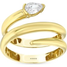 Assos Pırlanta Altın Damla Taşlı Tasarım Yüzük - 14K