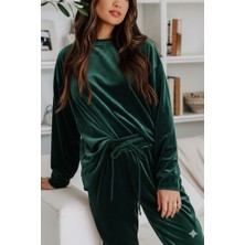 Arben Boutique Kadın Uzun Kollu Yuvarlak Yakalı Kadife Bluz ve Pantolon Takım