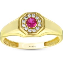 Assos Pırlanta Renkli Taşlı Altın Yüzük - 14K