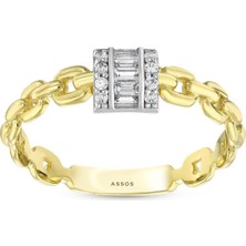 Assos Pırlanta Altın Baget Taşlı Yüzük - 14K
