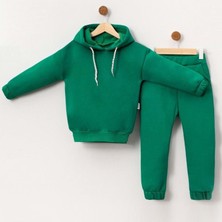 Kapüşonlu Basıc Üç Iplik Şardonlu Alt Üst Takım - BP-1611-YEŞIL-5 Yaş Yeşil