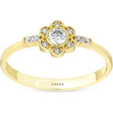 Assos Pırlanta Taşlı Tasarım Altın Yüzük - 14K