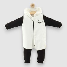 Panda Figürlü Kapüşonlu Üç Iplik Şardonlu Tulum - NEC253223-BEYAZ-9 - 12 Ay Beyaz
