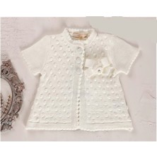 Ponponlu Yaka Fiyonk Detaylı Triko Hırka - LY3006-EKRU-9 - 12 Ay Ekru