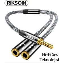 Riksoin 3-Metre Mikrofon ve Kulaklık Ayırıcı 3.5mm Y Kablo Ce Lisanslı Sertifikalı Hi-Fi Ses Teknolojisi Hasır Örgülü Sağlam Kablo