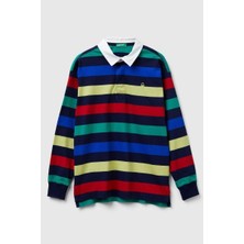 United Colors Of Benetton Erkek Çocuk 33CKC301X-25K Çizgili Uzun Kollu Polo Tshirt Lacivert