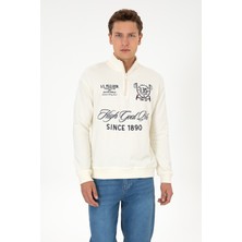 U.S. Polo Assn. Erkek Comfort Fit Yarım Fermuarlı Krem Sweatshirt 50310284-VR256