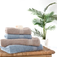 Yataş Angelina 4'lü Banyo Havlu Seti (50X90 CM/70X140 Cm) - Mavi / Vizon