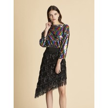 ROMAN Renkli Payetli Kayık Yaka Bluz Orginal K1913029_050