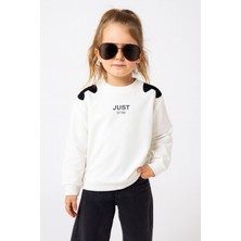Divonette Kız Çocuk %100 Pamuk Ekru Sweatshirt Fiyonk Detaylı - Rahat Kız Çocuk Giyim