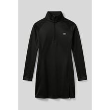 Siyah Yarım Fermuarlı Dik Yaka Standart Kalıp Kadın Sporcu Tunik - 97309