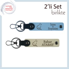 Miawiki Miyav Miyav Enerjili Kombinler Için, Kişisel 2’li Kedili Anahtarlık, Gök Mavi-Sütlü Kahve