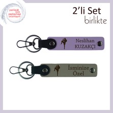 Miawiki Kickboks Temalı Hediyelik Anahtarlık, Erkek Arkadaşa Kişisel Yazı Eklenebilir Set, Mor Menekşe-K Gri