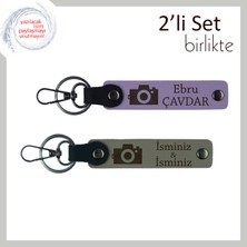 Miawiki Çekilen Her Karede Sizin Iziniz, Kamera Temalı Kişiye Özel Anahtarlık Seti, Mor Menekşe-Kül Gri