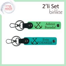 Miawiki Çapa Deseniyle Hazırlanmış Isme Özel Tasarım, Denizci Ruhu Taşıyan Anahtarlık, F Yeşil-K Turkuaz
