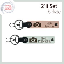 Miawiki Fotoğrafçılığa Kalıcı Bir Anı, Kamera Desenli, Kişiye Özel Anahtarlık Seti, Yavru Ağzı-Beyaz