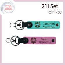 Miawiki Aslan Temalı Güçlü Tarz Vurgulu Anahtarlık, Erkek Tarzına Hitap Eden Set, Turkuaz-Pembe