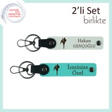 Miawiki Erkek Kardeşe Dövüş Ruhunu Temsil Eden Hediye, Kişiye Özel Isimli Deri Anahtarlık Set, Beyaz-Turkuaz