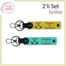 Miawiki Yelkenli Takipçilerine Uygun Deri Set, Gemici Figürlü Kişisel Hatıralık, Sarı-Turkuaz