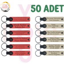 Miawiki N Çiçeği & S Kahve, 50’li Set, Isim Yazılabilen Deri Anahtarlık, Aile Buluşmalarına Özel Hediye